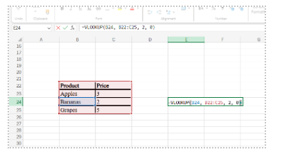Example of finding price in excel.
