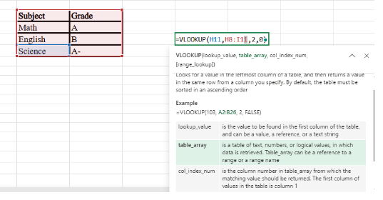 Example of checking grades in excel.