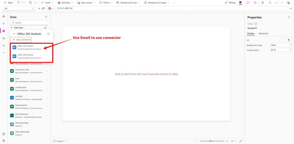 Choose an email ID to link Power Apps