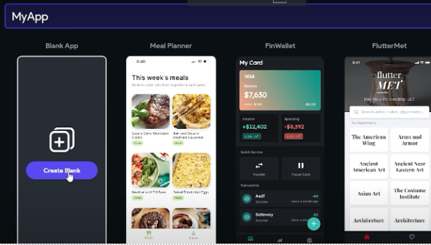 Blank App project in flutter flow to make first flutter flow application