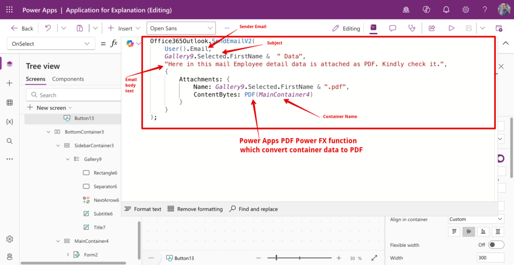 Code to Send an Email IN PDF form with power apps