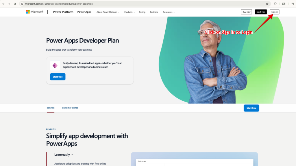 Sign in power apps